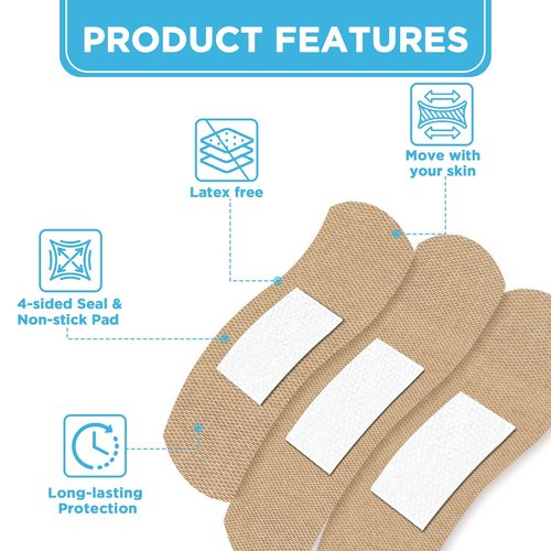 OK TAPE Fabric Adhesive Bandages, 200 Ct, Sterile, Flexible Bandages for Wounds, 3 Sizes, Latex Free, Breathable, Protection for First Aid
