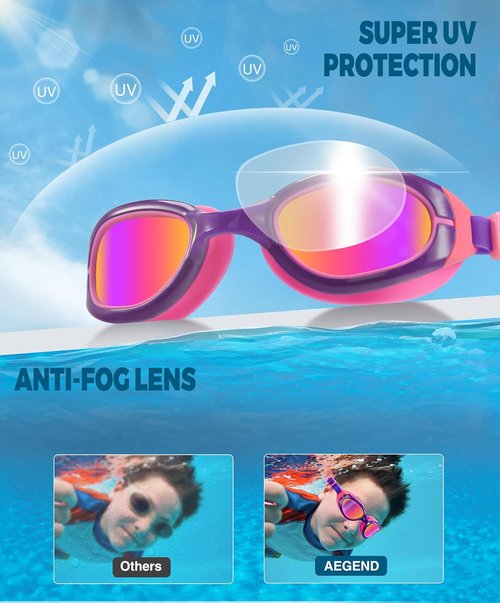 Aegend Swim Goggles for Kids 6-11 | Polarized Anti-Fog UV Protection for Boys & Girls