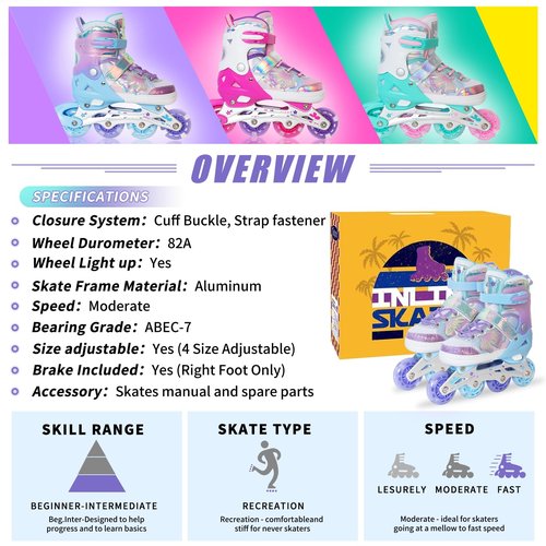 MammyGol Adjustable Inline Skates for Girls Boys Ages 4-12 with Light up Wheels & Butterfly Design – Vibrant Flashing Roller Skates, Perfect Beginner Skates for Kids Youth