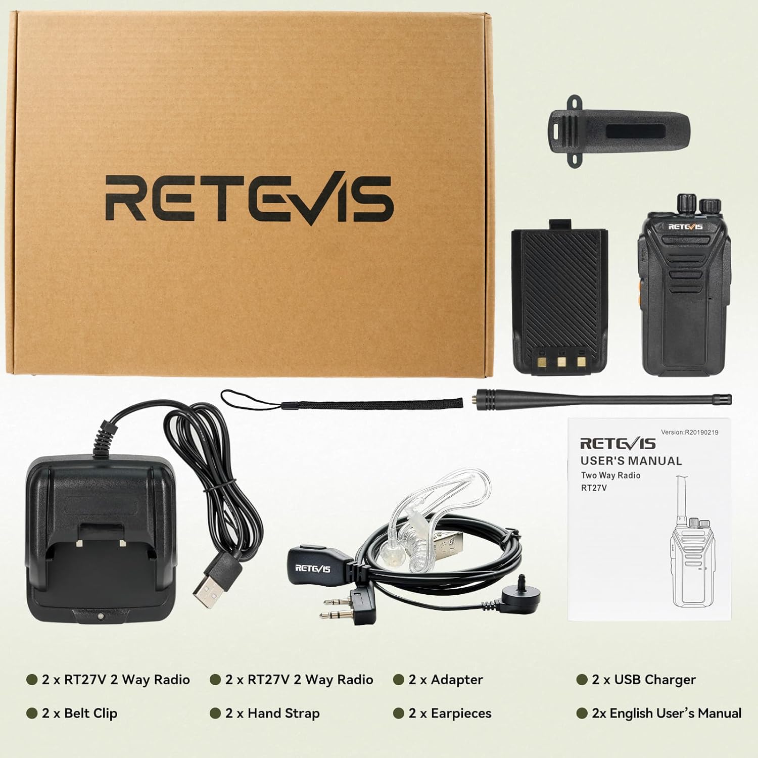 Retevis RT27V MURS Radios, Walkie Talkies with Earpiece, Long Range, Rechargeable, Low-Traffic Channel, Durable, Two Way Radios for Hunting Camping Farm（2 Pack）