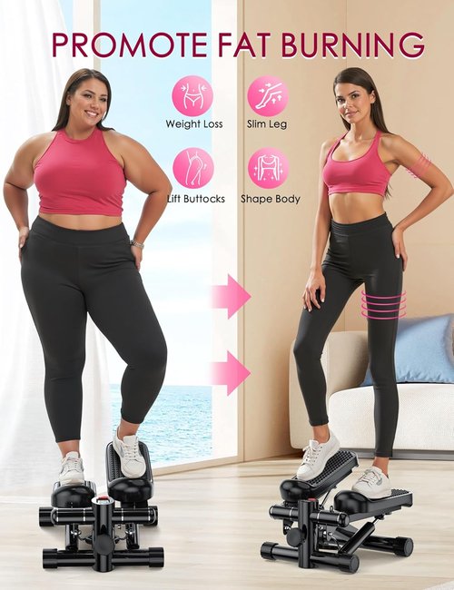 KitGody Mini Stepper - Portable Home Exercise Machine with Resistance Bands | 330LBS Capacity, Adjustable Height