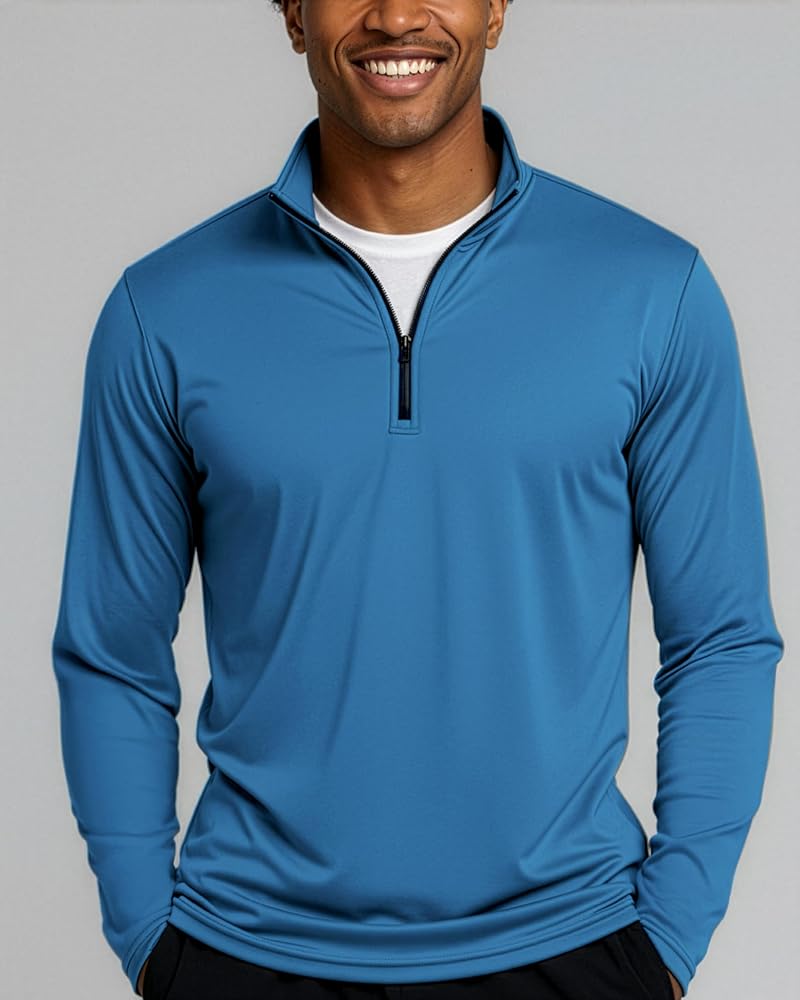 Real Essentials 3 Pack Men's Dry Fit Quarter Zip Long Sleeve Shirts Set G+Large+Standard
