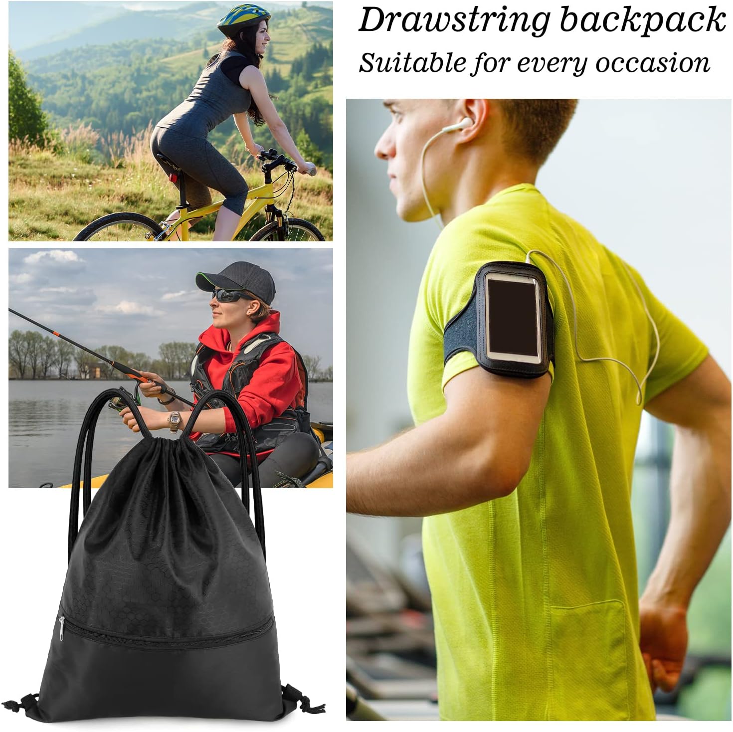 Skiennix Drawstring Backpack - Waterproof Gym Bag with Zip Pocket | Versatile for Men & Women
