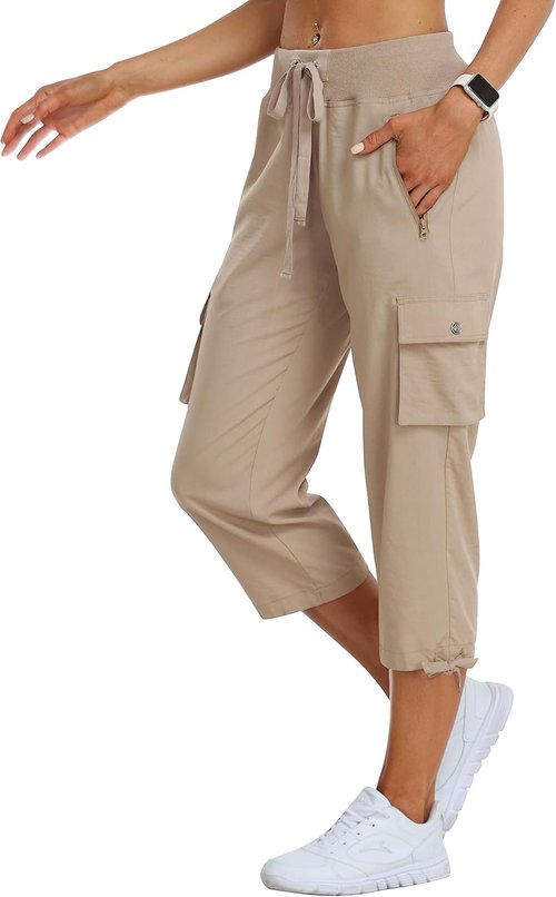 MoFiz Women's Cargo Capris - Lightweight Quick-Dry Hiking Pants with Zipper Pockets | Casual Comfort