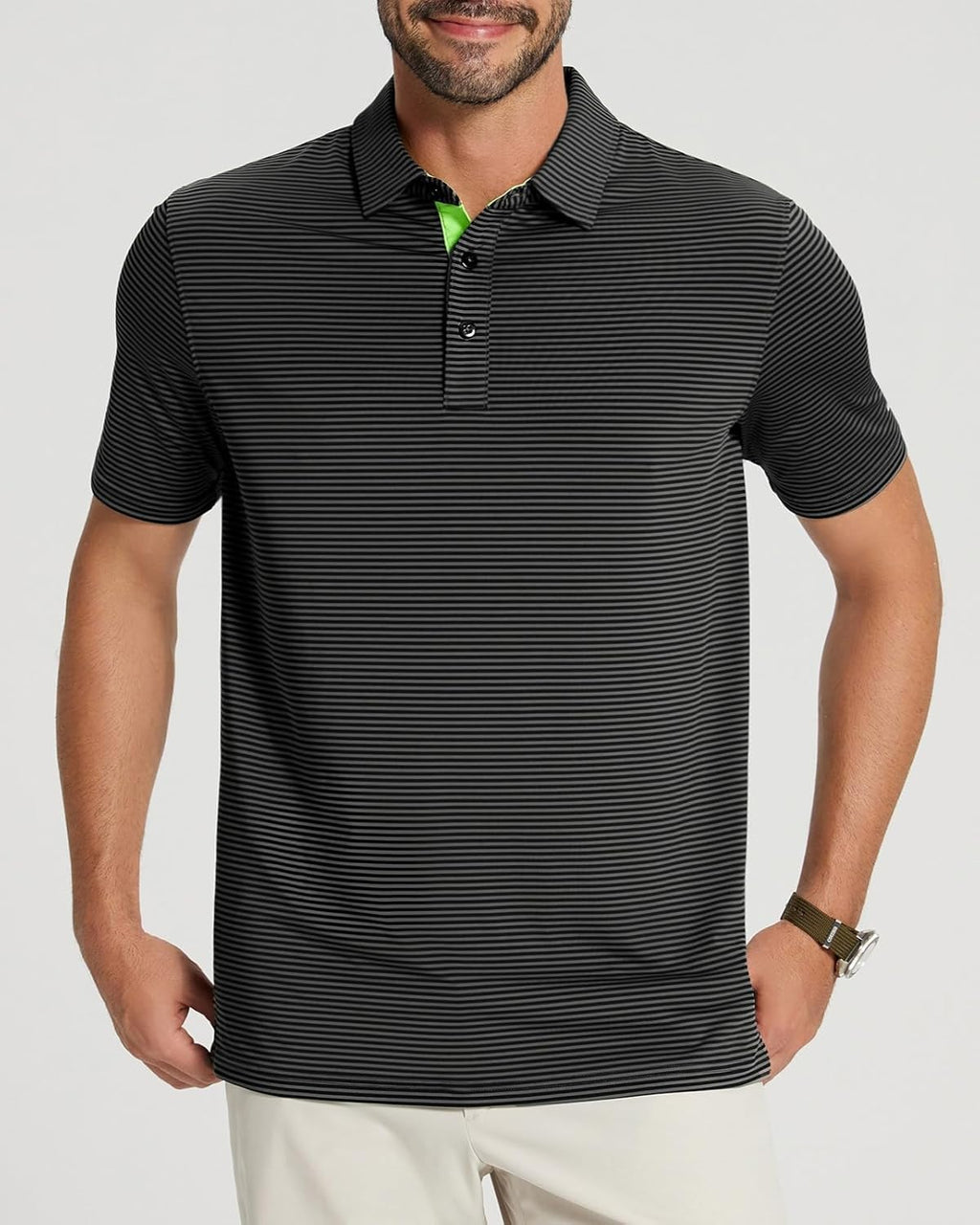Skiennix Men's Golf Polo Shirt - Moisture-Wicking Short Sleeve Striped Performance Top