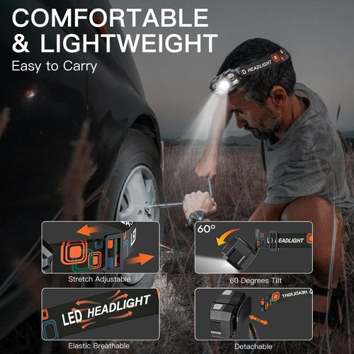 KunHe 20 Pack led Rechargeable Headlamp Flashlight Headlight Motion Sensor 10 Mode for Outdoor Camping Gear Hiking Fishing Running Cycling Headlight Emergency Lights for Home