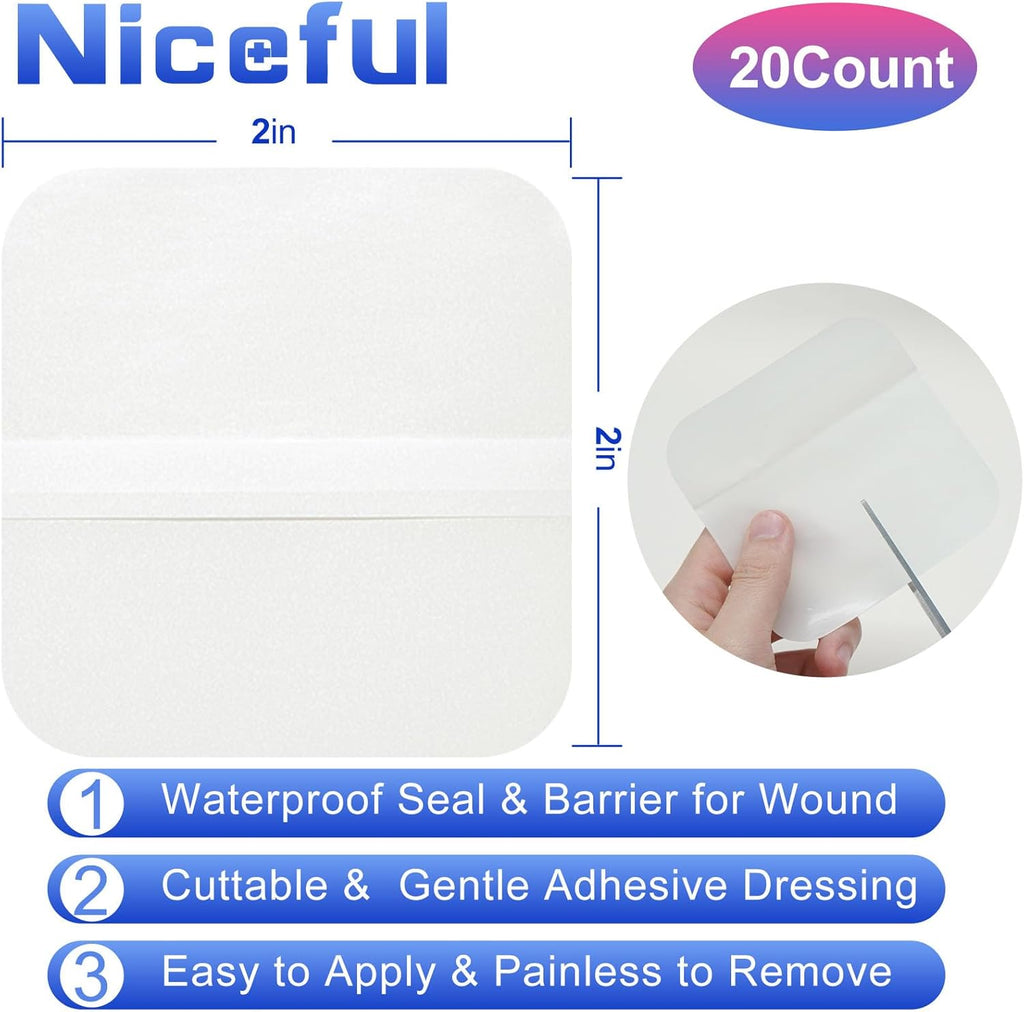 Skiennix Hydrocolloid Bandages - 20 Count Small Gel Dressings for Wound Healing | 2" x 2" Size