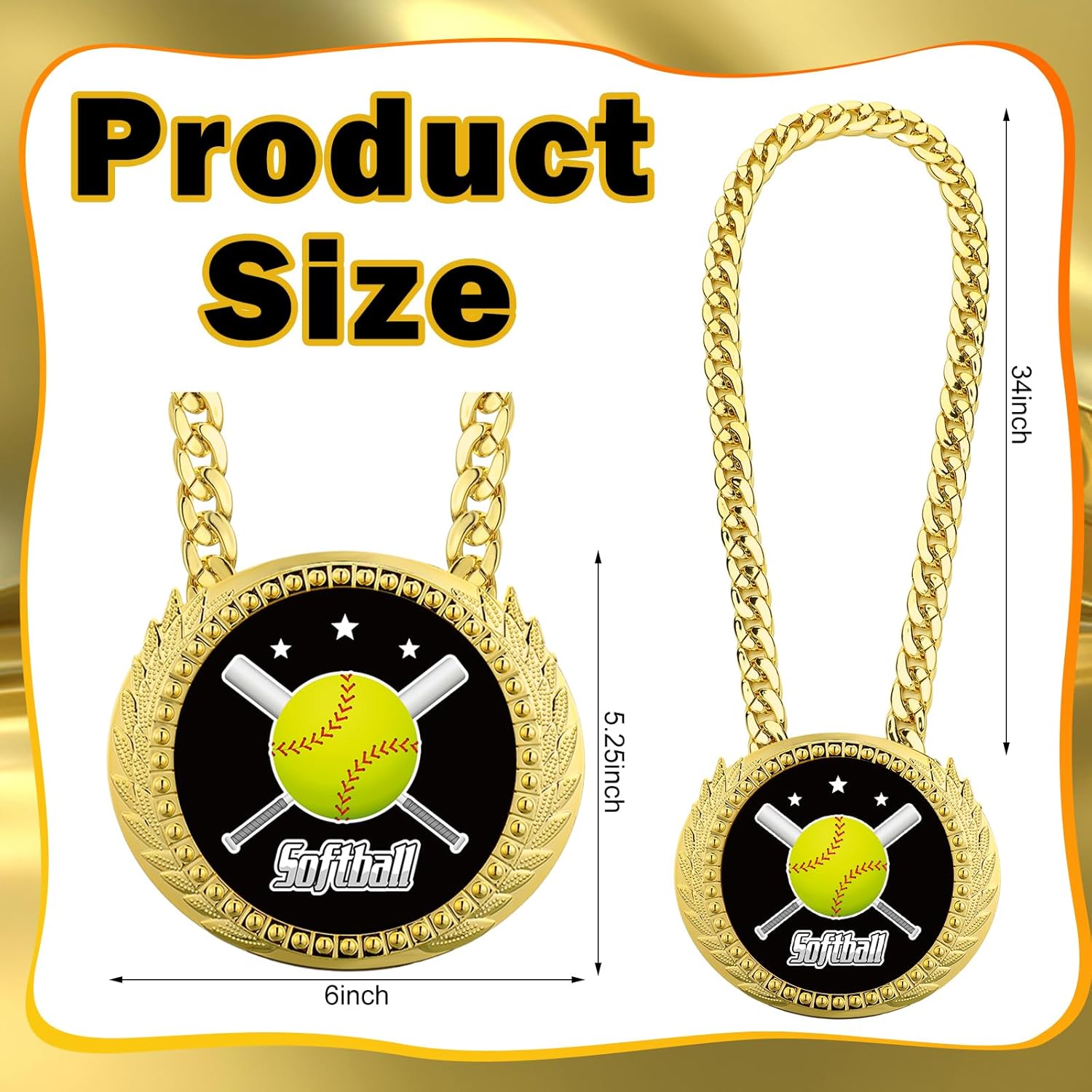 Tondiamo Sports MVP Turnover Chain Medal - 6" Gold Champion Award Necklace for Baseball & Basketball