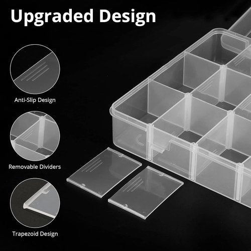 Clear Plastic Organizer Box by [Brand Name] - 18 Grids with Dividers for Crafts, Jewelry & Fishing | 7.9 x 6.2 x 1.2 in