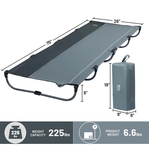 TIMBER RIDGE 20-Second Quick Set-Up Camping Cot, Lightweight Aluminum Folding Cot with Zipper Closure, Portable Carry Bag Included for Camping, Travel and Outdoors, Support up to 225lbs, Grey