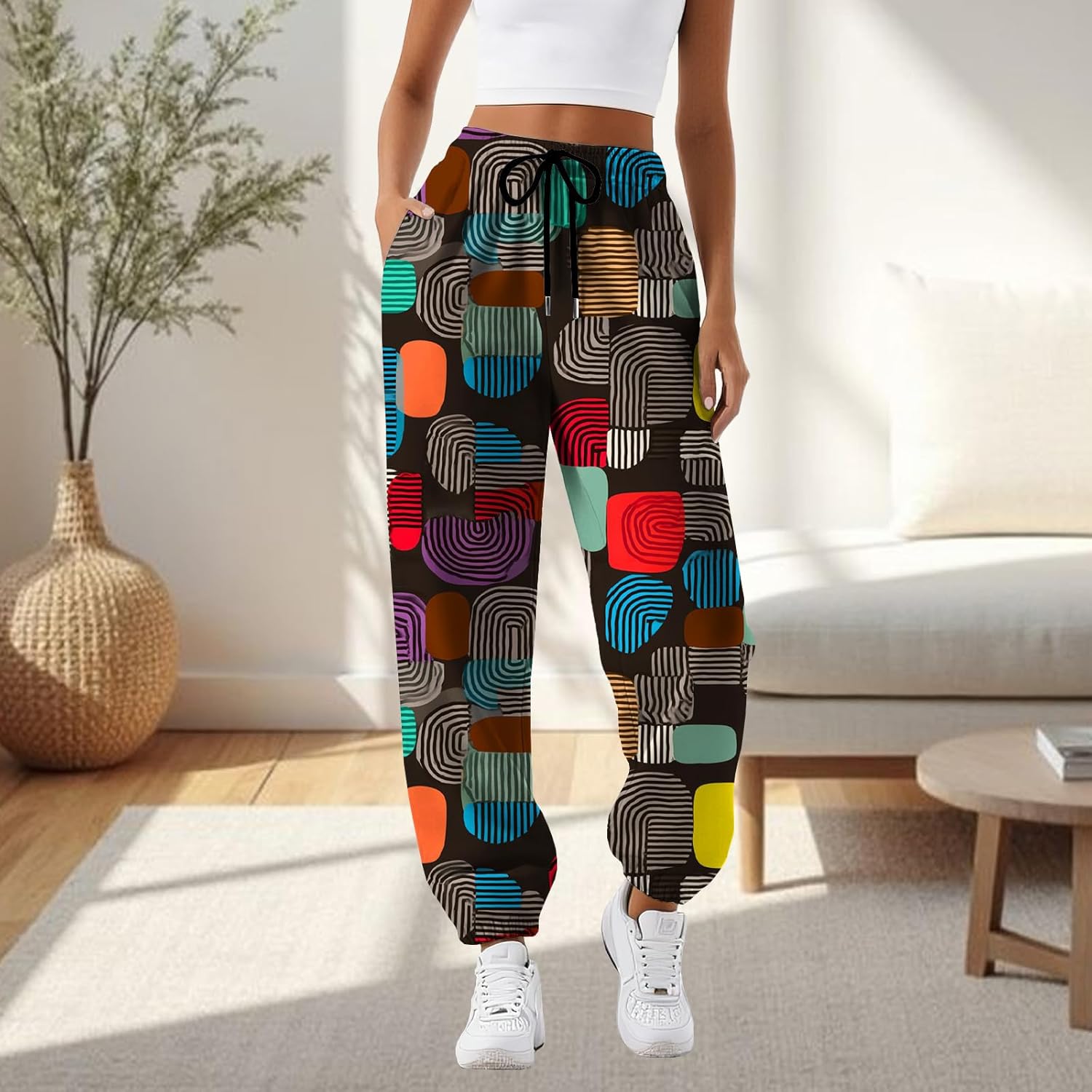 Skiennix Women's Graphic Sweatpants - Casual High Waist Joggers with Pockets | Comfy Fall Fashion