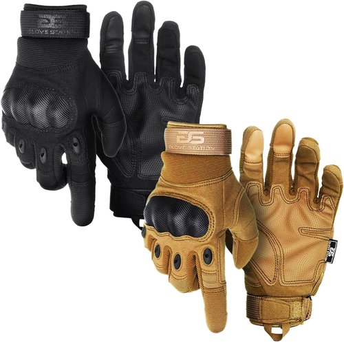 Glove Station Touchscreen Utility Gloves for Men - Hard Knuckle Protection for Motorcycle & Outdoor Work | Black & Tan, Large