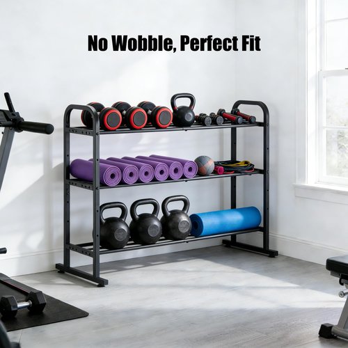 3-Tier Adjustable Dumbbell Rack, Holds 450 Lbs Total, Multi-Purpose Storage Stand for Dumbbells, Kettlebells&Weight Plates - Space Saving Home Gym Organize