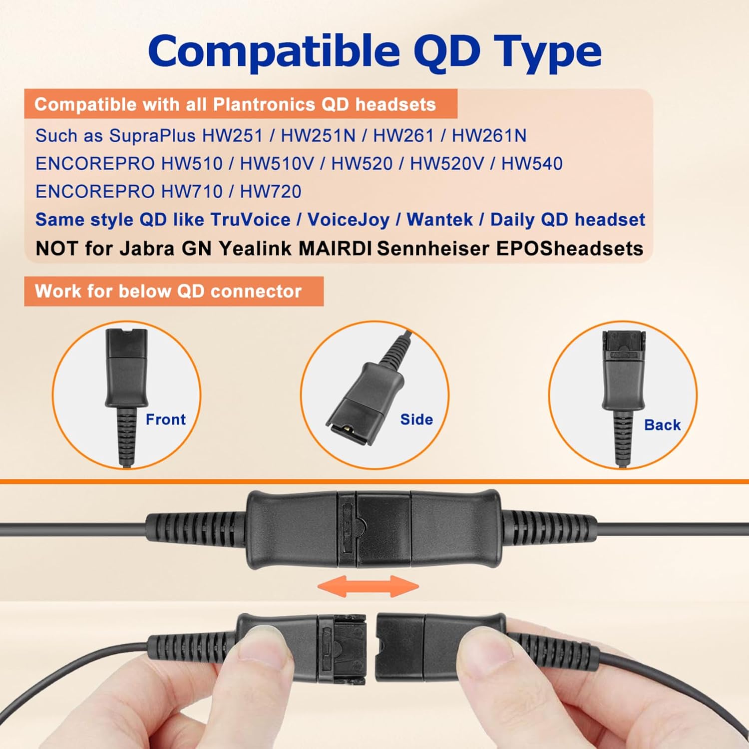 Plantronics QD to USB Adapter Cable - Connect Quick Disconnect Headset to USB Type A | Compatible with PC & Mac