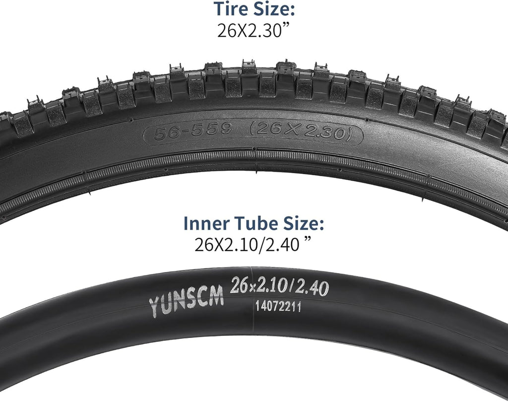 YUNSCM 26" Mountain Bike Tires - Heavy Duty 26x2.30 Tubes | Off-Road Compatibility & Schrader Valve