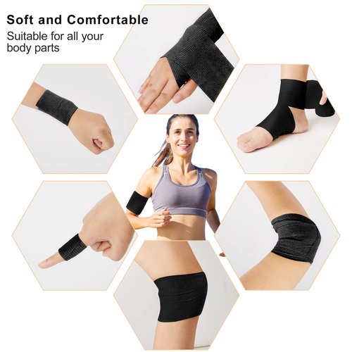 Self Adhesive Bandage Wrap Tattoo Grip Tape 2 inch x 5 Yards Cohesive Bandage Wrap Medical Wrap for Sports & First Aid, Elastic Self Sticking Bandage Tape Vet Wrap for Dogs (2 Inch, 12-Black)