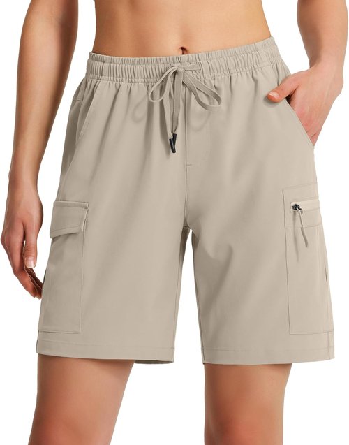 Ksmien Women's Hiking Cargo Shorts - Lightweight Quick-Dry Summer Shorts with Zipper Pockets | 7" Length