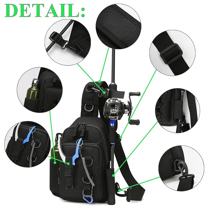 Fishing Sling Bag - Small Tackle Storage with Rod Holder (Black) – Ydmpro Variation