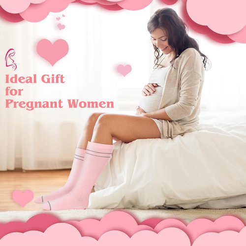 Funnysoft 6 Pair Pregnancy Compression Socks with Grip Non Slip 20-30 Mmhg Maternity Anti Skid Graduated Support Compression Stockings for Women Pregnant Nurses Yoga Supply
