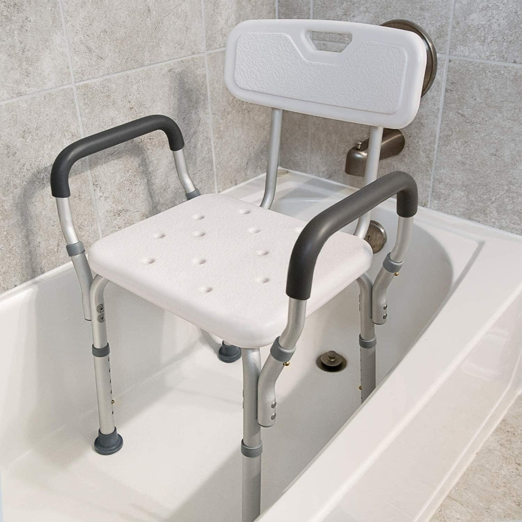 Vaunn Medical Deluxe Spa Shower Chair - Comfortable Bath Seat for Seniors | 350 lbs Capacity, White & Gray