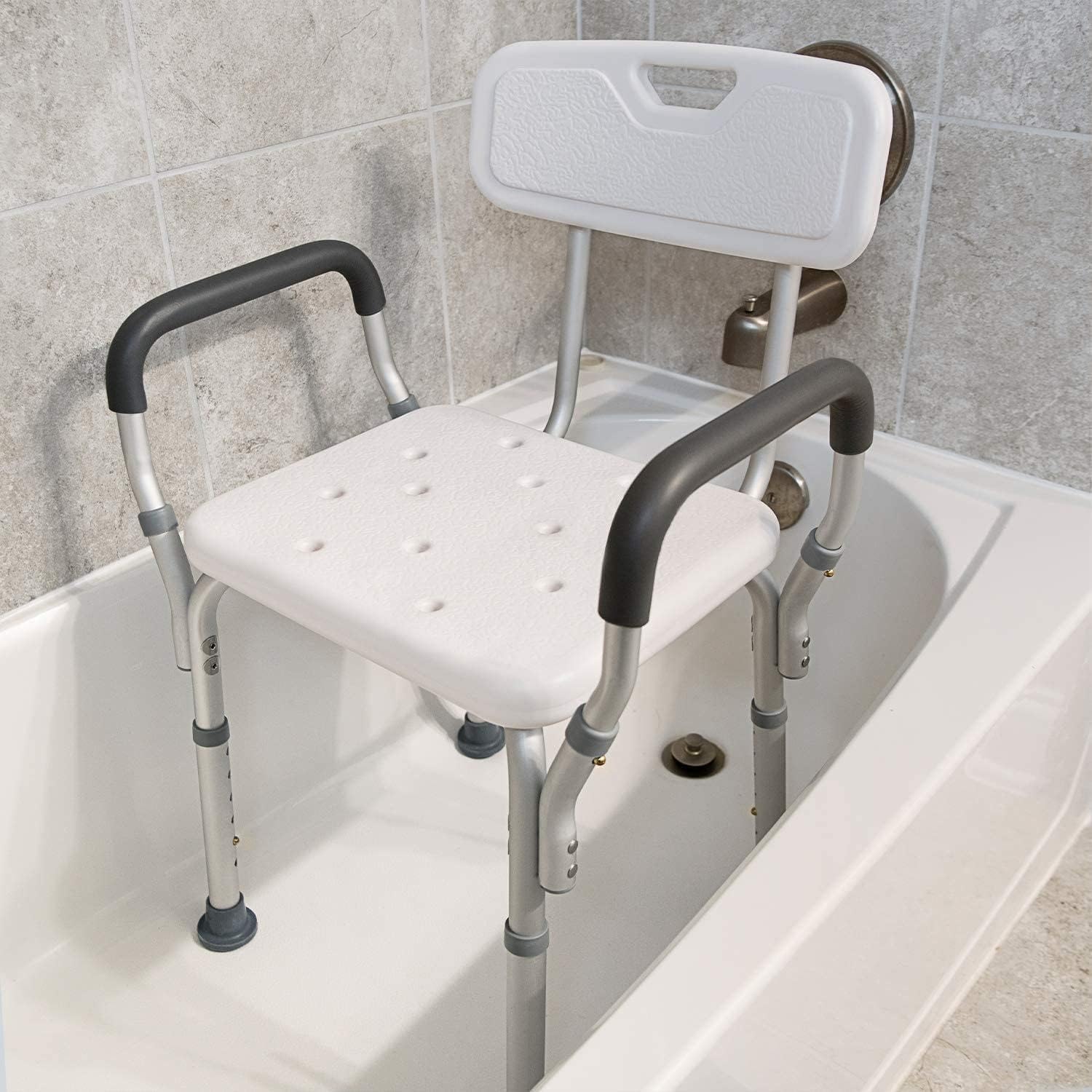 Vaunn Medical Deluxe Spa Shower Chair - Comfortable Bath Seat for Seniors | 350 lbs Capacity, White & Gray