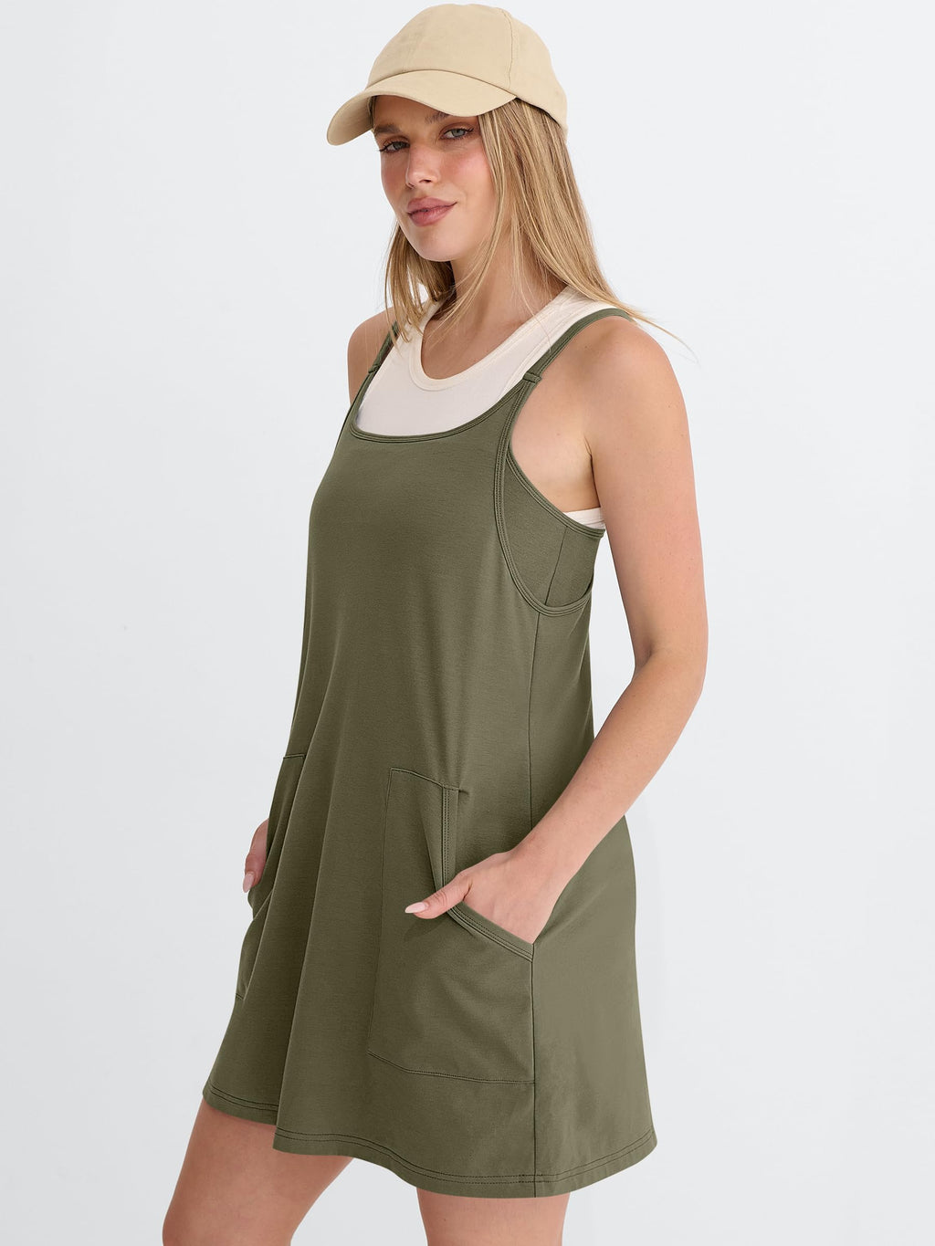 ANRABESS Women Athletic Tennis Dress 2026 Summer Square Neck Active Romper Built in Shorts Casual Athleisure Mini Dresses