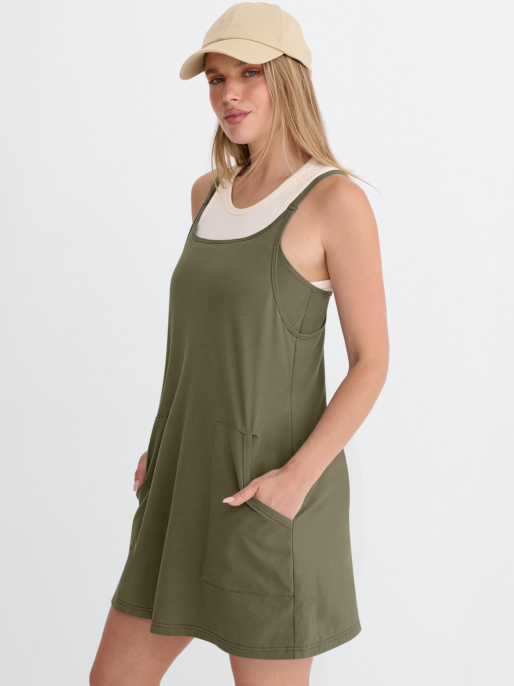 ANRABESS Women Athletic Tennis Dress 2026 Summer Square Neck Active Romper Built in Shorts Casual Athleisure Mini Dresses