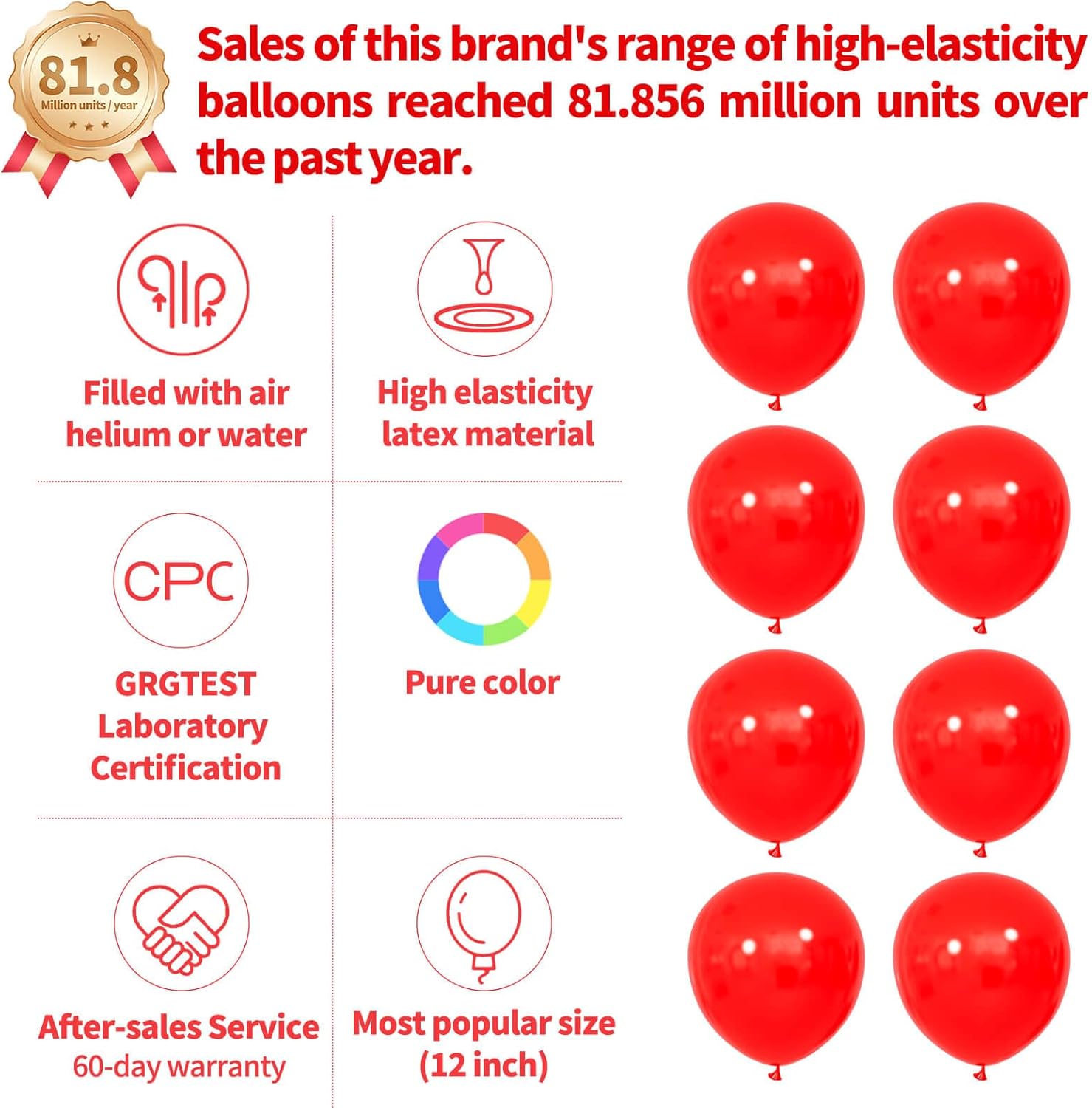 Red Balloon 110pcs - 12 Inch Red Latex Balloons for Birthday, Valentine's Day & Weddings | Includes 2 Ribbons