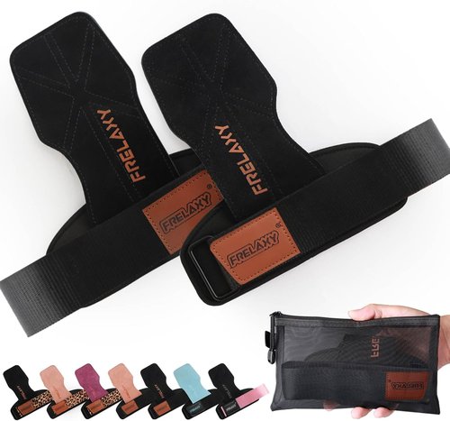 Frelaxy Weight Lifting Wrist Straps - Cushioned Grips with Double Layer Leather | Gym Workout Essentials