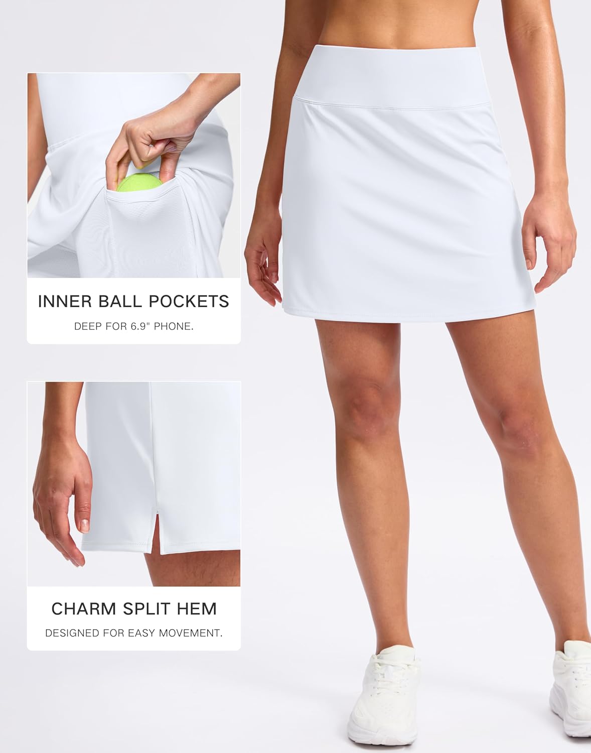 SANTINY High Waisted A-Line Skorts for Women - 16" Casual Athletic Tennis Skirt with 2 Pockets