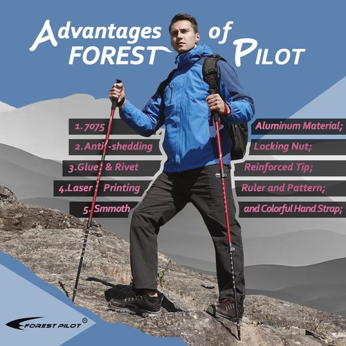 FOREST PILOT Trekking Poles - Lightweight 7075 Aluminum with Flip Lock & All Terrain Accessories - Pair of 2 Walking Sticks for Hiking with EVA Grip-Orange