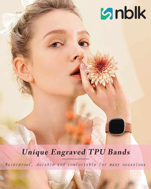 4 Pack Engraved Replacement Strap for Women Only Compatible with Fitbit Versa 3/Fitbit Sense/Fitbit Versa 4/Fitbit Sense 2 Bands Four Models