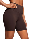 CRZ YOGA Women's Naked Feeling Biker Shorts - 6 Inches High Waist Yoga Workout Running Gym Spandex Hot Fudge Brown Medium