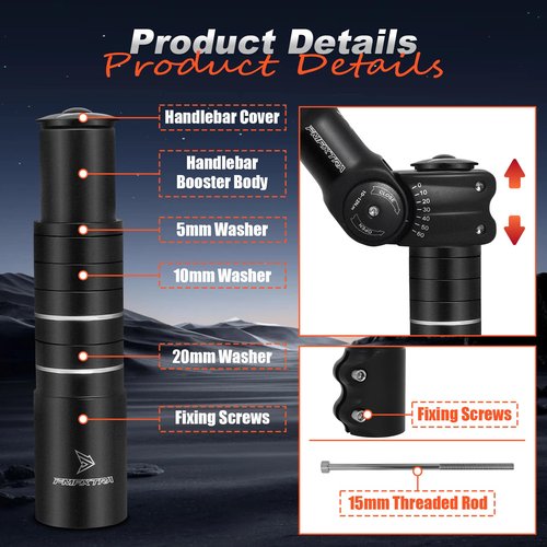 Bike Stem Riser & Adjustable MTB Stem, 31.8mm Bike Stem Adjustable ±60 Degree, Aluminum Bicycle Handlebar Riser, Universal Bike Stem Riser Extender for MTB/Road/BMX/E-Bikes