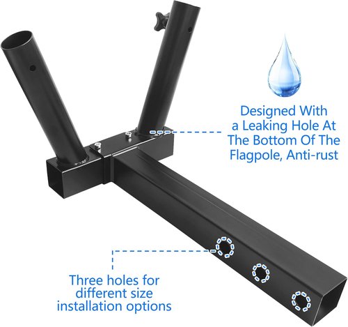 KAIRAY Hitch Mount Dual Flagpole Holder - Universal Fit for 2-Inch Receiver | Ideal for Trucks, SUVs, RVs