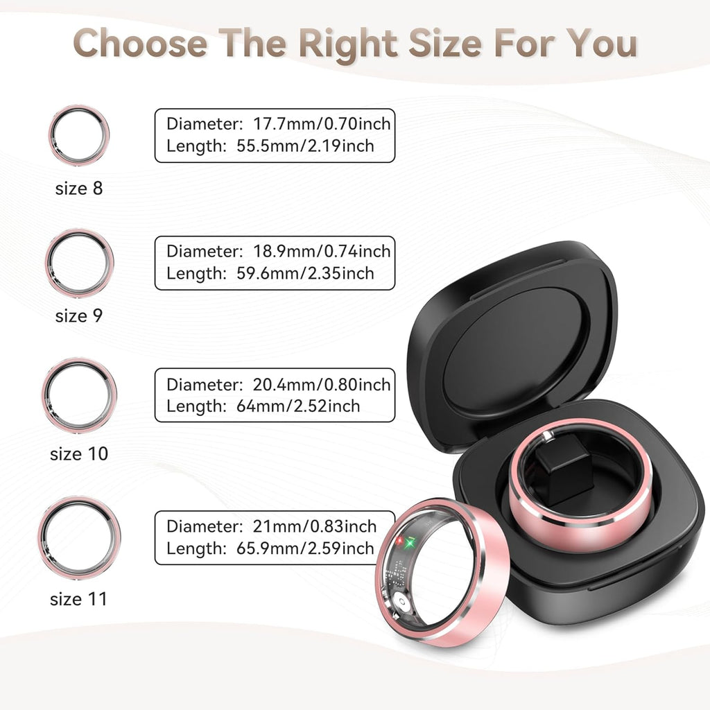 Skiennix Smart Ring - Fitness & Activity Tracker with Heart Rate Monitor | IP68 Waterproof, Pink Size 8