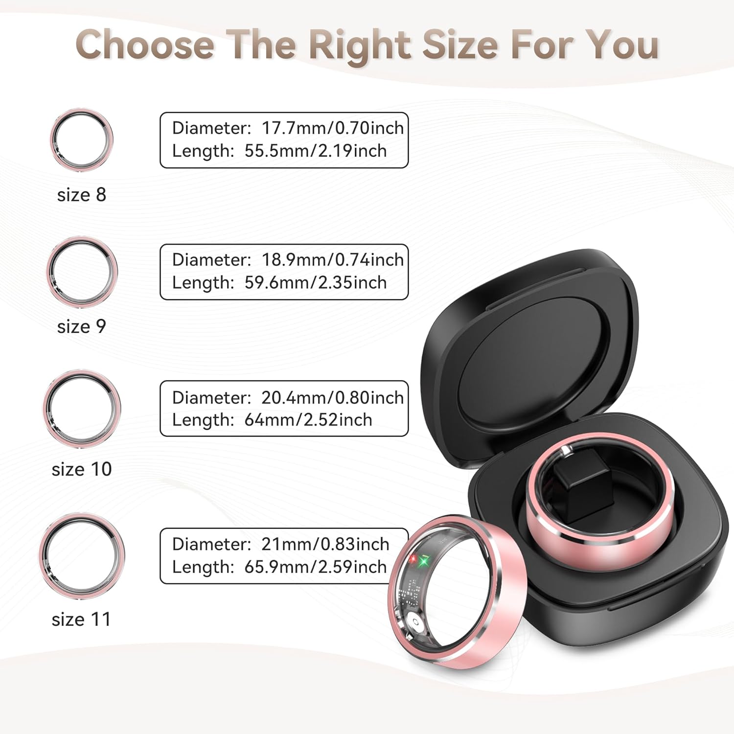 Skiennix Smart Ring - Fitness & Activity Tracker with Heart Rate Monitor | IP68 Waterproof, Pink Size 8