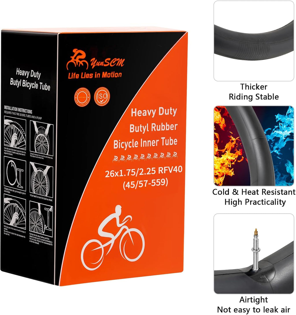 RFV Heavy Duty 26" Bike Tubes - Compatible with 26x1.75 to 26x2.25 Tires | Presta Valve, 2-Pack