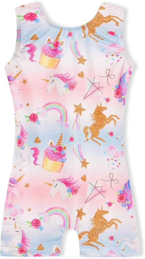 Domusgo Gymnastics Leotard for Girls - Sparkly One-Piece Pro Unitard with Shorts