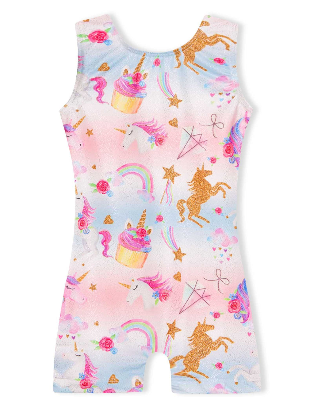 Domusgo Gymnastics Leotard for Girls Size 5-6 Years Old Sparkly Sleeveless Rainbow Unicorn Tumbling Biketards Practice Unitard