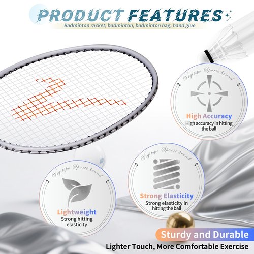 Double Racket Set with Free Shuttlecocks | Professional-Grade Badminton Racket Set | Lightweight Design & Non-Slip Grip | Available in White/Black/Orange/Sliver/Green (Black, 4 inches)