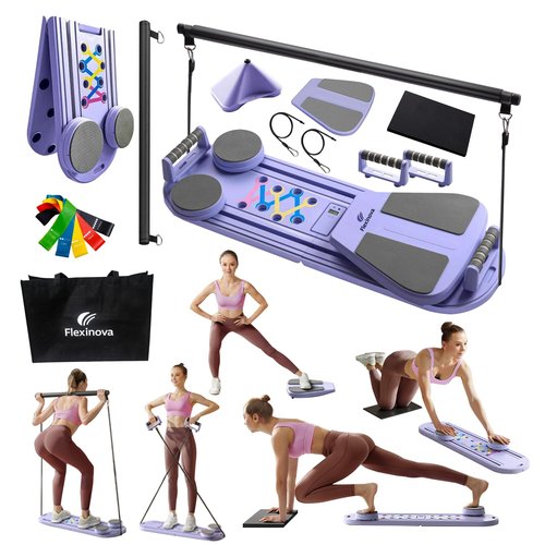 Reformer Pilates Board - Multi Functional Pilates Board - Home Workout Pilates Kit - Reformer Set for Home - Abs Trainer - Resistance Bands