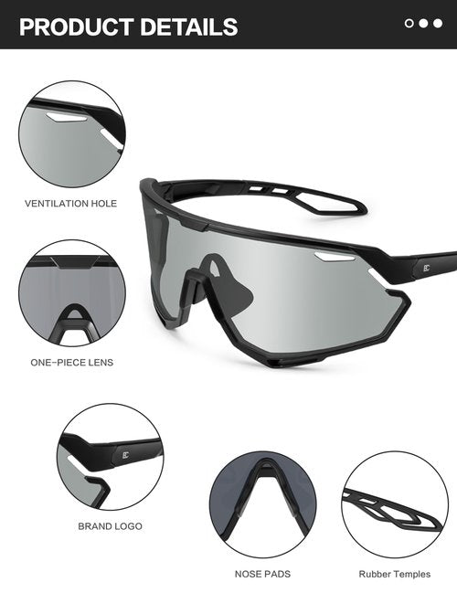 BIRCEN Photochromic Cycling Glasses: Mountain Bike Sports Sunglasses for Men Women Running Riding MTB Baseball