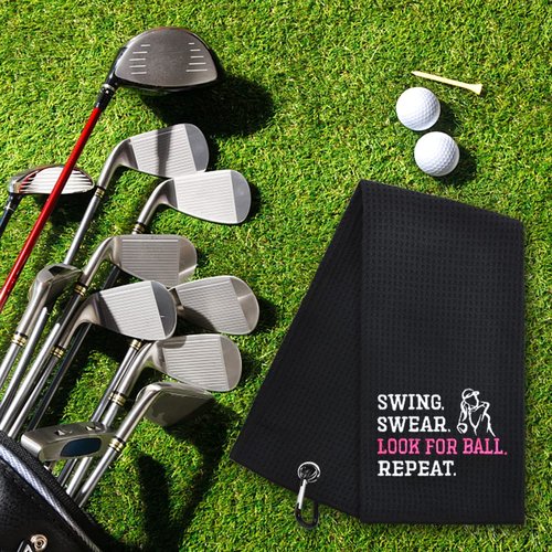 Hafhue Swing Swear Look Ball Repeat Funny Golf Towel - Accessory for Men & Women, Birthday or Retirement Gift (GRM015)