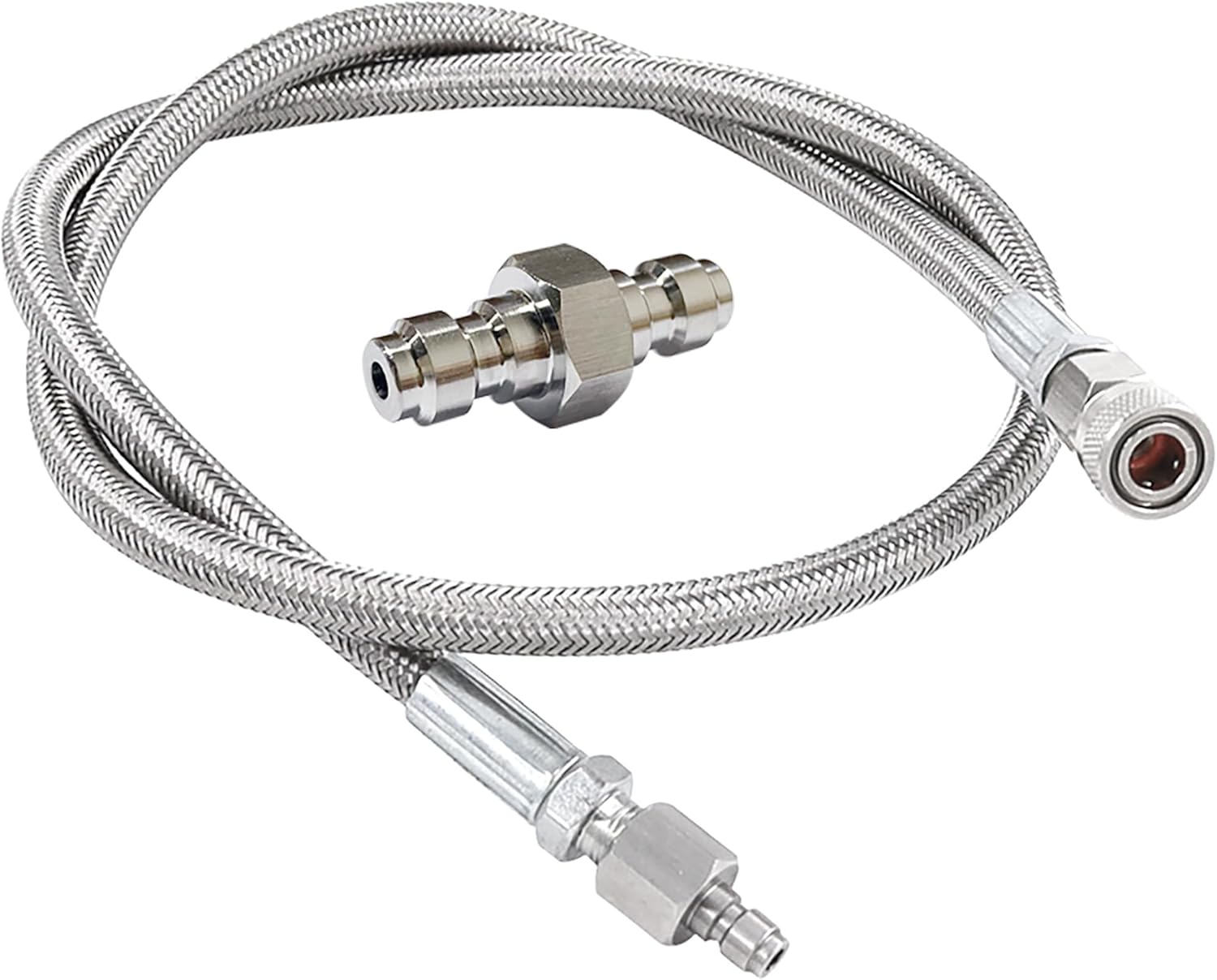 Skiennix Paintball Airsoft Fill Whip Hose - 36-Inch 4500psi Stainless Steel Charging System with 8MM Quick-Disconnect Adapter