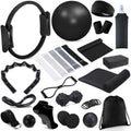 24 Pcs Home Pilates Essentials Kit for Women, Pilates Equipment Ring and Ball Set with Stretching Strap, Water Bottle, Magic Circle, Yoga Ring, Gym Bag, Resistance Band, Anti Slip Socks(Black)