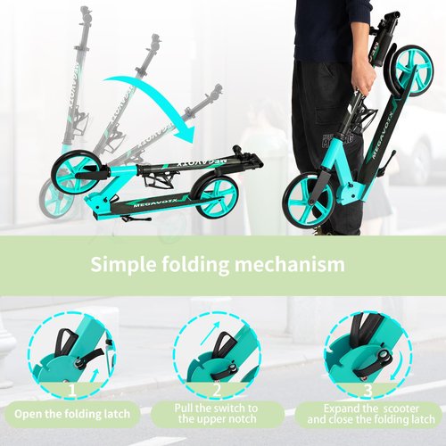 Megavotx Foldable Kids Scooter with 8 inch Sturdy Wheels - Scooters for Kids, Teens, Adults Ages 8+, Adjustable Handlebar, Gift for Boys&Girls, 220lbs Max Load Capacity, Bearing ABEC7 - （Green）