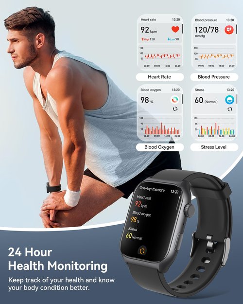 Fitness Tracker for Men Women (Make/Answer Call), 2.0" Smart Watch with 24/7 Heart Rate Blood Oxygen Sleep Monitor, Pedometer, 100+ Sport Modes IP68 Waterproof Activity Tracker for Android iOS