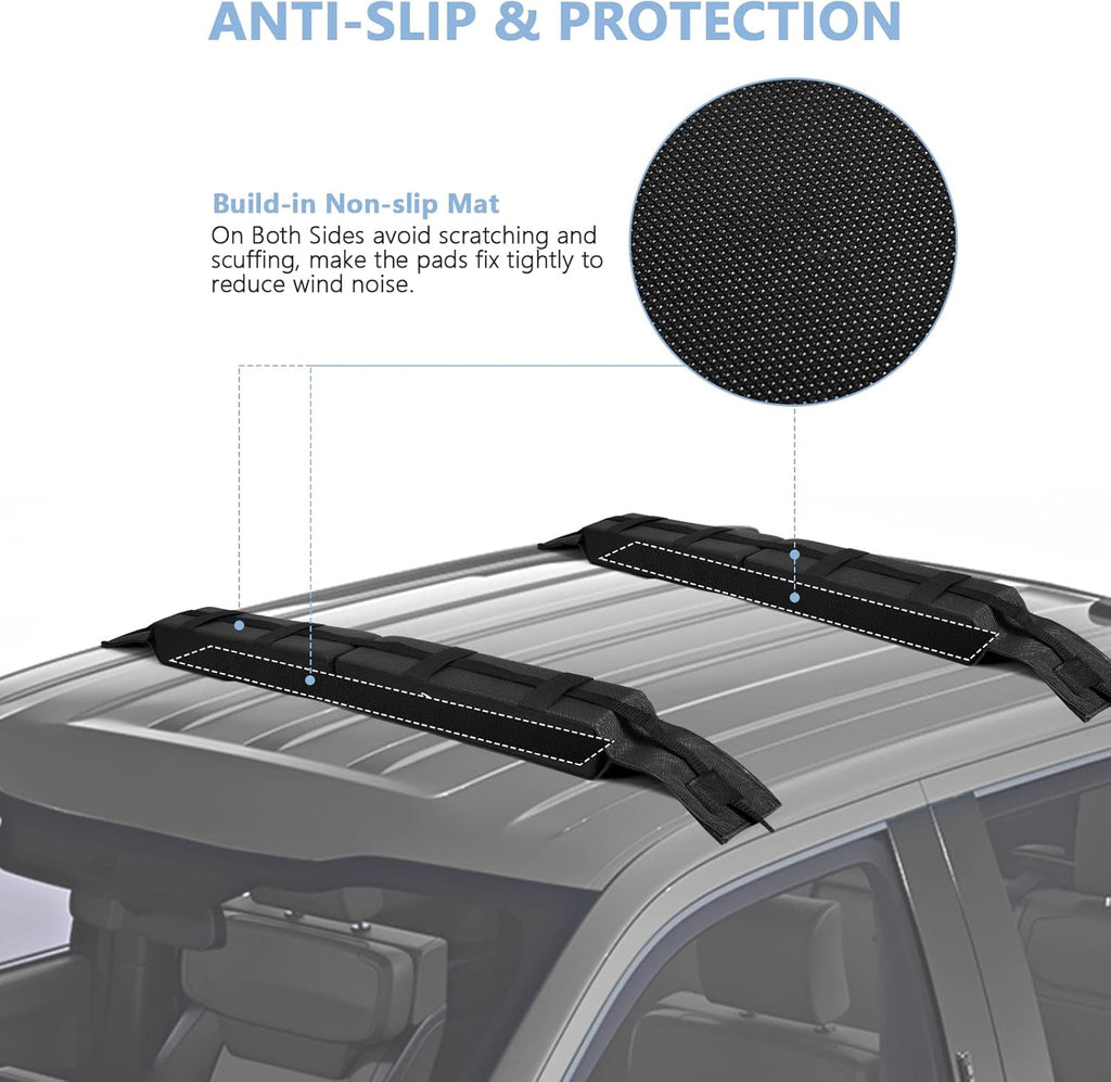 WOOWAVE Folding Kayak Carrier - Soft Roof Rack Pads with 4 Tie Down Straps & Storage Bag | Universal Fit for Canoe, Surfboard, Paddleboard, SUP