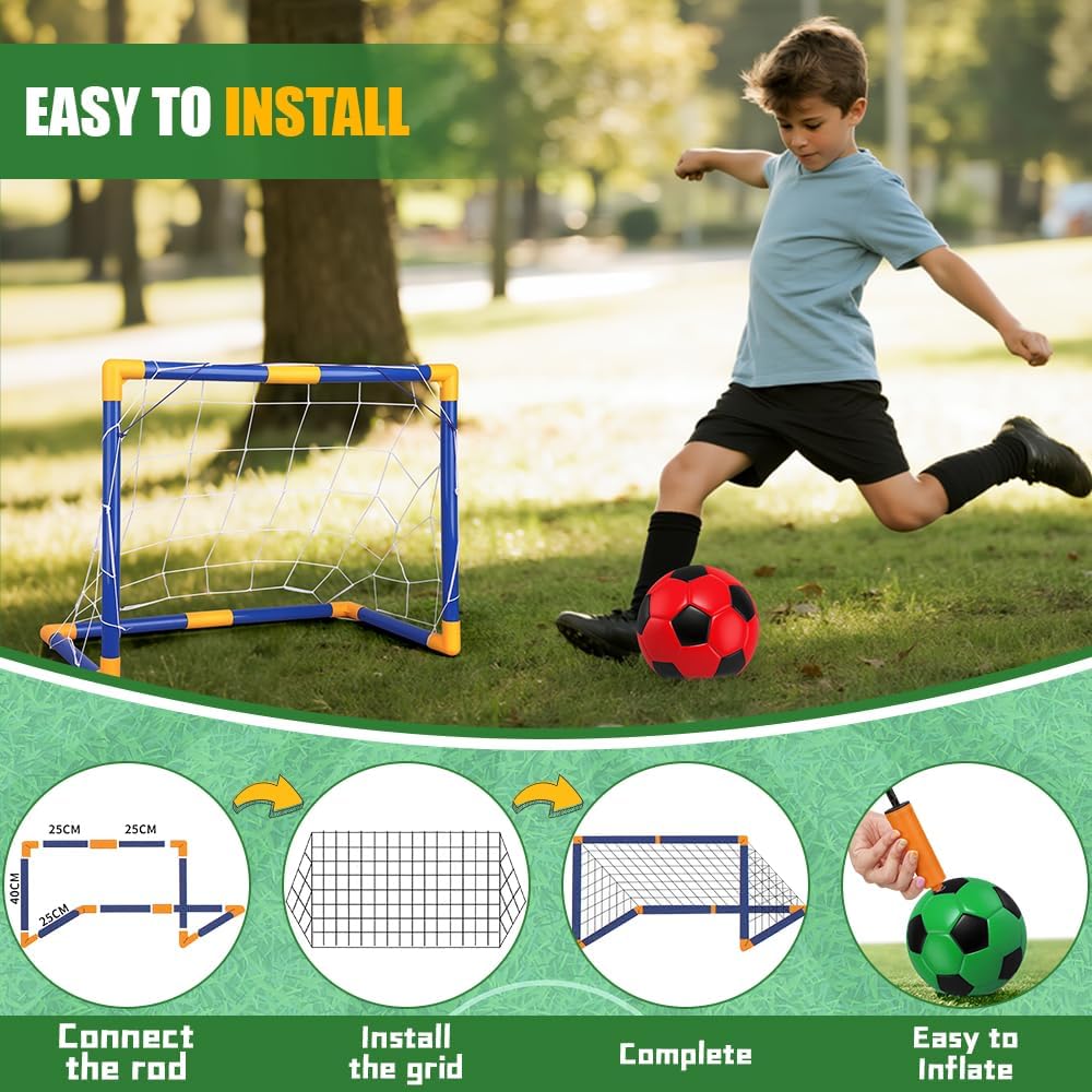 Soccer Goal Set - Portable Mini Soccer Net with 3 Balls for Kids | 23" W x 18" H x 12" D